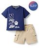 Bonfino 100% Cotton Knit Drop Shoulder Half Sleeves Oversized T-Shirt & Cargo Shorts Set with Text Print - Multicolor