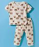 ToffyHouse Knitted Half Sleeves Co-ord T-Shirt Style & Pajama Night Suit with Teddy Print - Off White