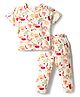 ToffyHouse Cotton Knit Half Sleeves Co-Ord T-Shirt & Pajama Night Suit with Jungle Theme Print - Off White