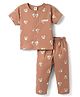ToffyHouse Knitted Half Sleeves Co-ords Night Suit with Teddy Bear Print - Brown