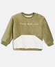 MINI KLUB Cotton Knit Full Sleeves Teddy Bear Club Text Embroidered Sweatshirt - Olive Green