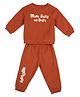 MINI KLUB Knit Full Sleeves Mini Boss On Duty Text Printed Tee & Pant Set - Rust Orange