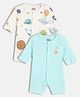 MINI KLUB Cotton Knit Pack Of 2 Full Sleeves Space Theme  Printed Rompers - White & Blue