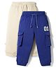 Bonfino 100% Cotton Knit Full Length Lounge Pants with Cargo Pocket & Number Print Pack of 2 - Navy Blue & Beige