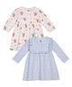MINI KLUB Cotton Knit Pack Of 2 Full Sleeves Squirell & Floral Printed Dresses - White & Blue