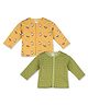 MINI KLUB Cotton Knit Pack Of 2 Full Sleeves Animal & Geometric Printed Front Open Vests - Mustard & Olive