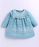 Snuggly MONKEY Cotton Woven Full Sleeves Floral Embroidered  Dress - Sea Green