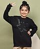 BaawRi Cotton Fleece Knit Full Sleeves Star Designed Sequins Embellished Pre Winter Sweatshirt - Black