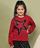 BaawRi Cotton Fleece Knit Full Sleeves Star Designed Sequins Embellished Pre Winter Sweatshirt - Red