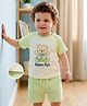 Babyoye 100% Cotton Knit Half Raglan Sleeves T-Shirt & Shorts Set with Bear Embroidery - Light Green & Cream