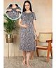 Moms Ever Knitted Knit Half Sleeves Abstract Printed Maternity Nighty With Overlap Nursing Access - Grey