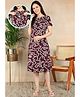 Moms Ever Knitted Knit Half Sleeves Abstract Printed Maternity Nighty With Overlap Nursing Access -Wine