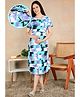 Moms Ever Knitted Knit Half Sleeves Tropical Theme Printed Maternity Nighty With Overlap Nursing Access - Blue