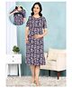 Moms Ever Knitted Knit Half Sleeves Floral Printed Maternity Nighty With Overlap Nursing Access - Multicolor