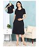 Moms Ever Knitted Knit Half Sleeves Polka Dots Printed Maternity Nighty With Overlap Nursing Access - Black