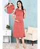 Moms Ever Knitted Knit Half Sleeves Leaves Printed Maternity Nighty With Overlap Nursing Access - Coral
