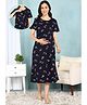 Moms Ever Knitted Knit Half Sleeves Abstract Printed Maternity Nighty With Overlap Nursing Access - Navy Blue