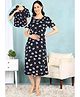 Moms Ever Knitted Knit Half Sleeves Jigsaw Printed Maternity Nighty With Overlap Nursing Access - Black