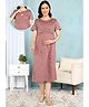 Moms Ever Knitted Knit Half Sleeves Coffee & Hearts Printed Maternity Nighty With Overlap Nursing Access - Brown