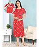 Moms Ever Knitted Knit Half Sleeves Panda Printed Maternity Nighty With Overlap Nursing Access- Red