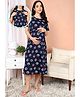 Moms Ever Knitted Knit Half Sleeves Geometric Printed Maternity Nighty With Overlap Nursing Access - Navy Blue