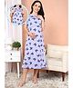 Moms Ever Knitted Knit Half Sleeves Butterfly Printed Maternity Nighty With Overlap  Nursing Access - Blue