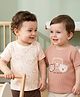 Babyoye 100% Cotton Knit Half Sleeves T-Shirts with Bear Print & Embroidery Pack of 2 - Cream & Peach