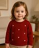 Little Surprise Box Knit Full Sleeves Bows Embroidered Sweater - Maroon