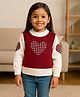 Little Surprise Box Knit Full Sleeves Checked Heart Designed Colour Blocked Sweater - Red