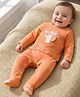 Babyoye 100% Cotton Knit Full Sleeves Elephant & Text Printed Sleepsuit - Light Brown