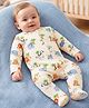 Babyoye 100% Cotton Knit Full Sleeves Footed Sleepsuit with Animal Printed- Cream