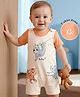 Babyoye 100% Cotton Knit Half Sleeves Dungaree Style Romper with T-Shirt & Animal Print - Cream & Light Brown