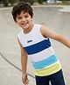 Pine Kids Cotton Knit Sleeveless Striped T-Shirt with Text Print - White & Blue
