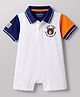 Bonfino 100% Cotton Pique Color Block Half Sleeves Polo Romper With Print on Sleeve - White
