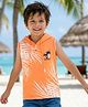 Pine Kids Cotton Knit Sleeveless Hooded T-Shirt With Tree Print - Orange