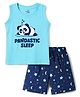 Doodle Poodle 100% Cotton Knit Sleeveless Panda & Star Printed Tank T-Shirt & Shorts Night Suit - Aqua & Navy Blue