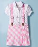 ToffyHouse Cotton Woven Half Sleeves Top & Skirt Set With Star & Checks Print - Pink & White