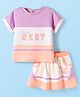 ToffyHouse Knitted Half Sleeves Cut & Sew Top & Skirt Set with Text Print & Bunny Patch Detailing - Multicolor