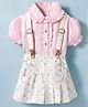 ToffyHouse Interlock Knit Half Sleeves Shirt Style Top & Skirt Set With Polka Dot Print & Suspender - Pink & White