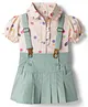 ToffyHouse Knitted Half Sleeves Top & Skirt Set with Polka Dots Print & Suspender - Sea Green
