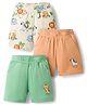 Babyoye 100% Cotton Knit Shorts with Animal Print Pack of 3- White, Peach & White