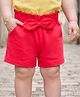Babyoye Cotton Lycra Knit Solid Shorts With Bow Applique - Red