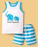 Doodle Poodle Single Jersey Knit Sleeveless T-Shirt & Shorts Night Suit Jumbo Print -  White & Blue