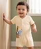Babyoye 100% Cotton Knit Half Sleeves Romper with Animal Print - Cream