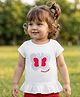 Babyoye Cotton Knit Half Sleeves Top with Butterfly Embroidery - White