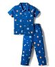 Doodle Poodle 100% Cotton Knit Half Sleeves Front Open Co-ords Shirt & Pajama Night Suit with Ball Print - Blue