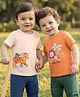 Babyoye 100% Cotton Knit Half Sleeves T-Shirts With Animal Print Pack of 2 - Light Brown & Cream