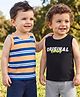 Honeyhap Premium 100% Cotton Knit With Bio Finish Sleeveless T-Shirts With Text Print Pack of 2 - Black Beauty & Buff Orange