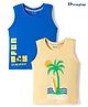 Honeyhap Premium 100% Cotton Knit With Bio Finish Sleeveless T-Shirts With Beach Theme Print Pack of 2 - Blue Aster & Golden Haze