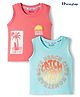 Honeyhap Premium 100% Cotton Knit With Bio Finish Sleeveless T-Shirts With Beach Theme Print Pack of 2 - Fresh Salmon & Blue Light